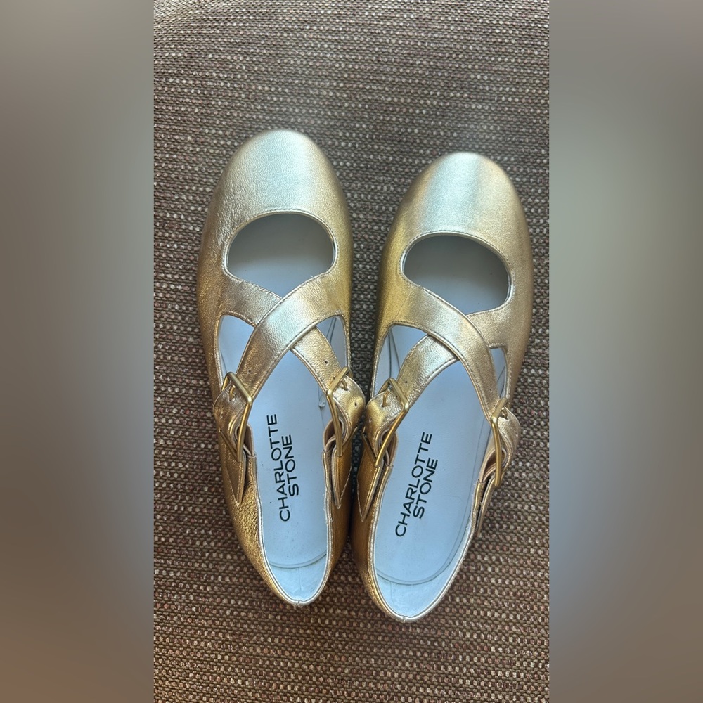 Charlotte Stone Metallic Gold Flats/ Mary Janes size 36